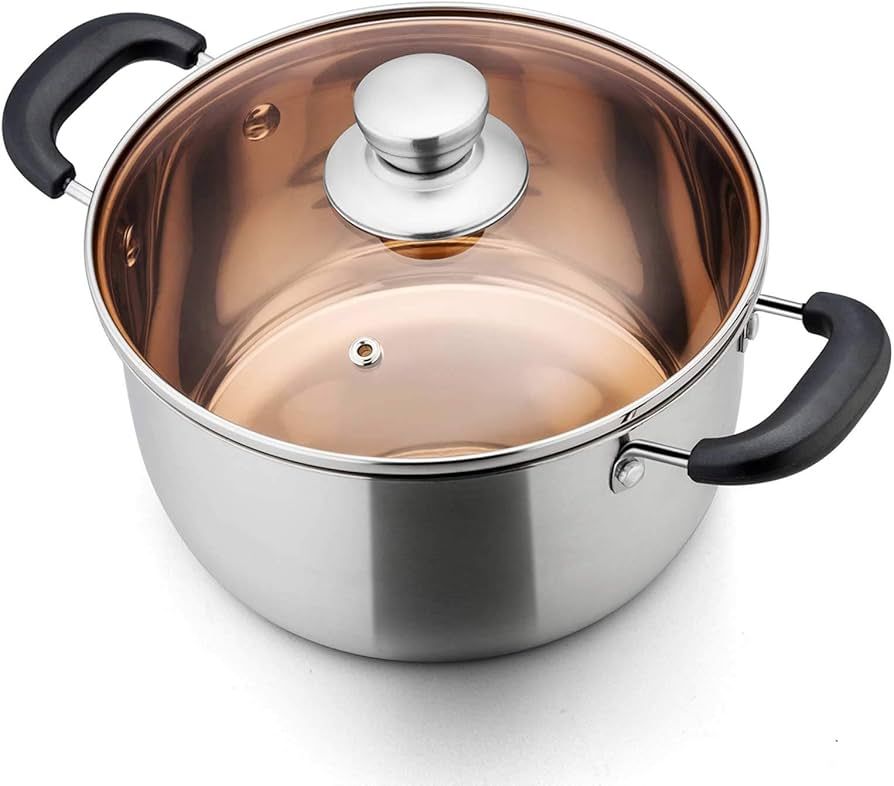 TeamFar Stock Pot 4qt, Stainless Steel Stockpot Soup Pasta Pot with Lid, Double Heatproof Handles... | Amazon (US)