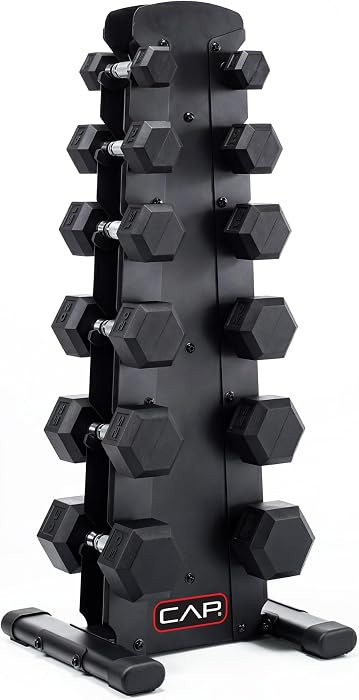 CAP Rubber Coated Hex Dumbbell Set with Storage Rack | 100\u2013210 lb Options, Space-Saving Vert... | Amazon (US)