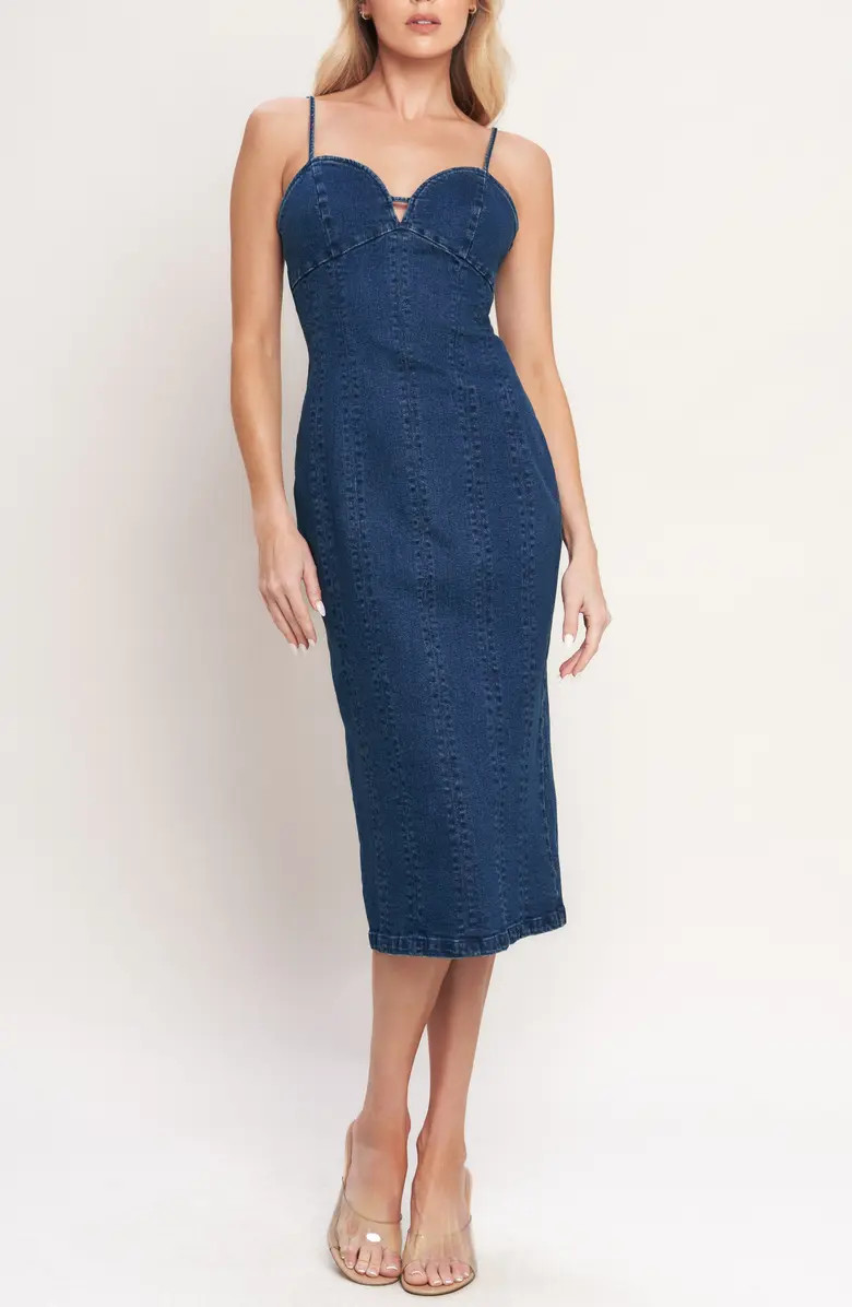 FLYING TOMATO Sweetheart Neck Denim Midi Dress | Nordstromrack | Nordstrom Rack