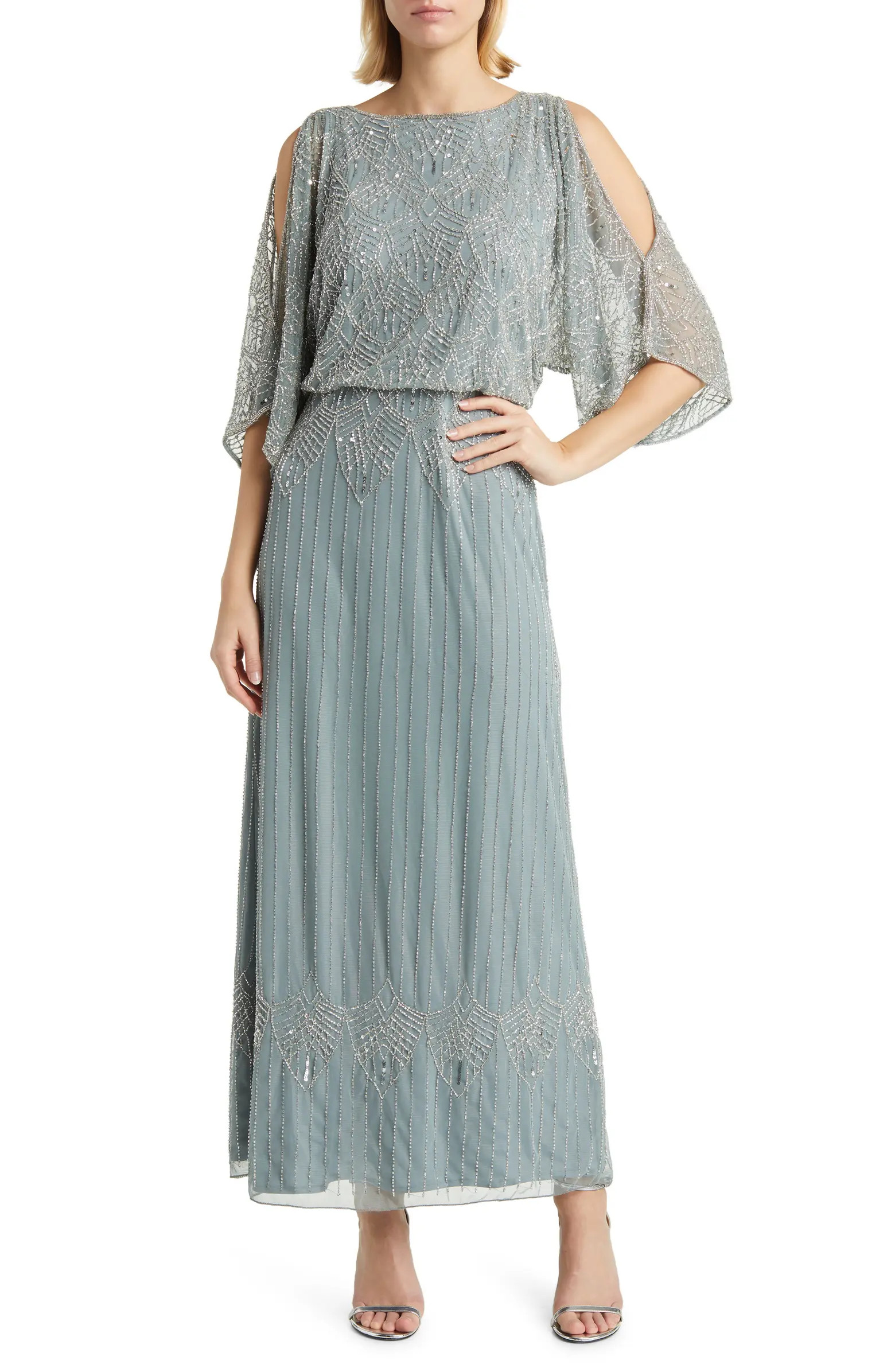 Pisarro Nights Beaded Cold Shoulder Blouson Cocktail Dress | Nordstrom | Nordstrom