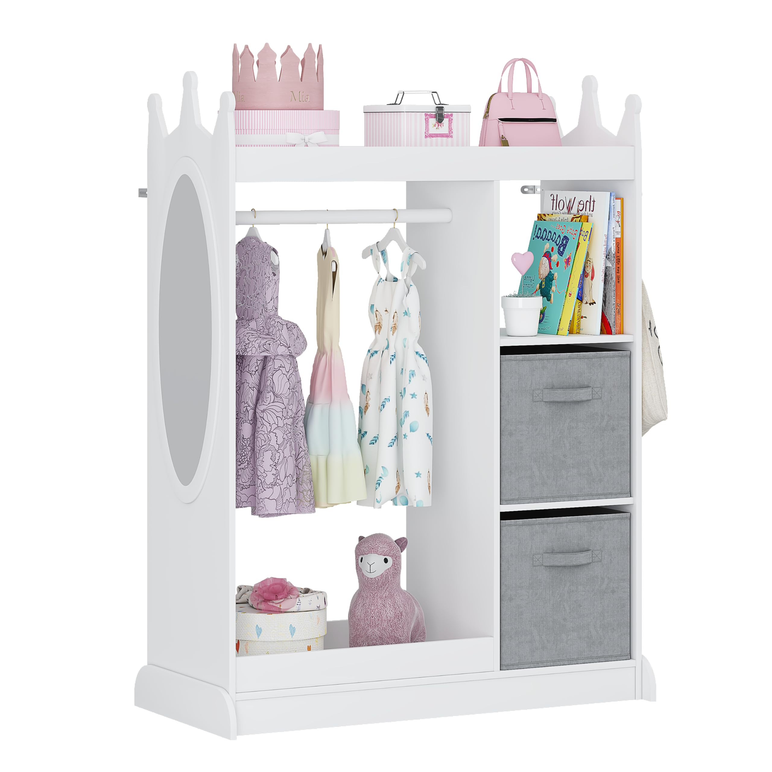 UTEX Kids Play Armoire with Mirror, Storage Bins and Closet for Dress Up and Costumes (White) | Amazon (US)
