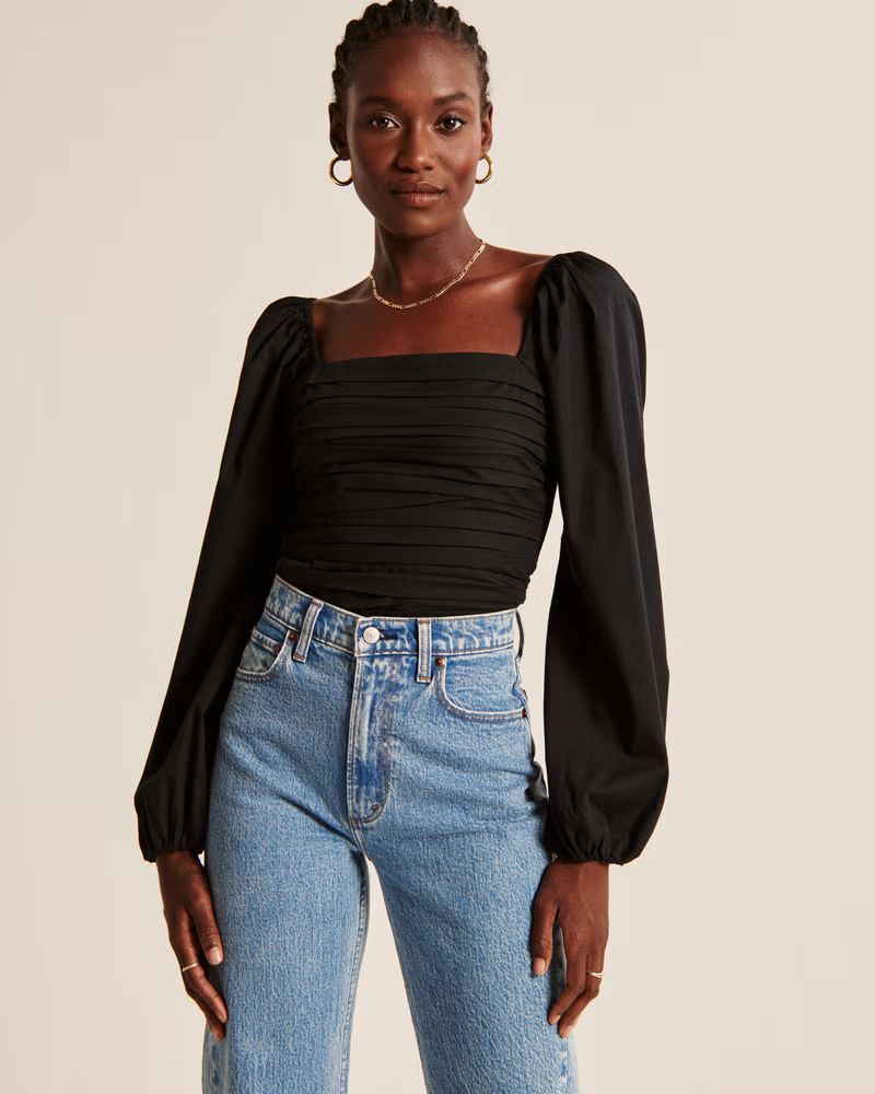 Long-Sleeve Ruched Bodice Puff Sleeve Top | Abercrombie & Fitch (US)