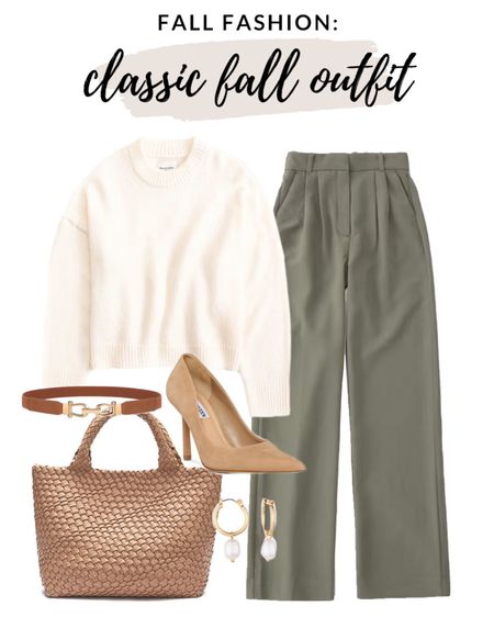 Classic fall outfit idea! The perfect fall workwear look or for date night or a fall event! 

#fallfashion

Fall workwear. Trendy trousers. Fall work pants. Woven tote bag. How to style trouser pants for fall. Cozy fall sweater  

#LTKstyletip #LTKfindsunder100 #LTKSeasonal