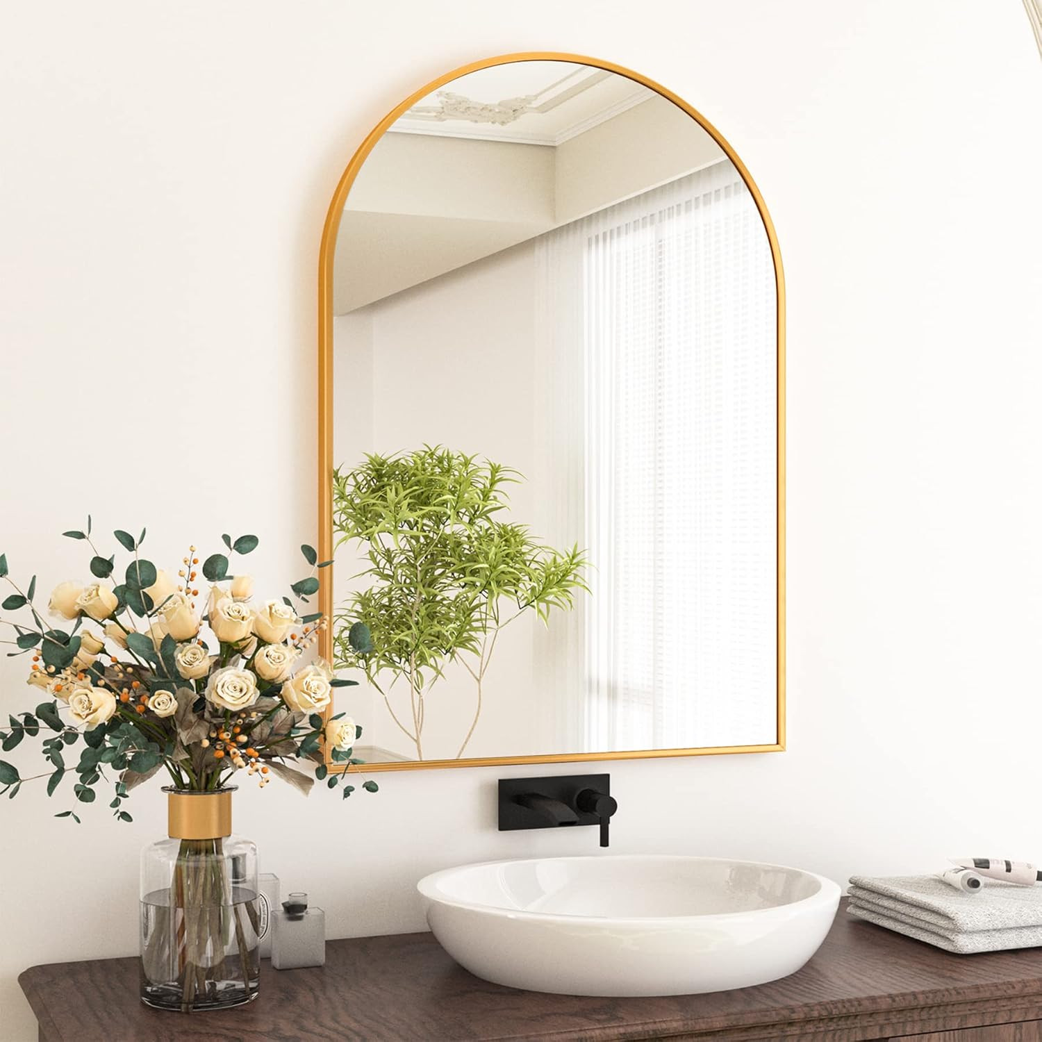 HARRITPURE 24" x 36" Arch Mirror Bathroom Wall Mounted Mirrors Gold Vanity Mirror with Metal Fram... | Amazon (US)