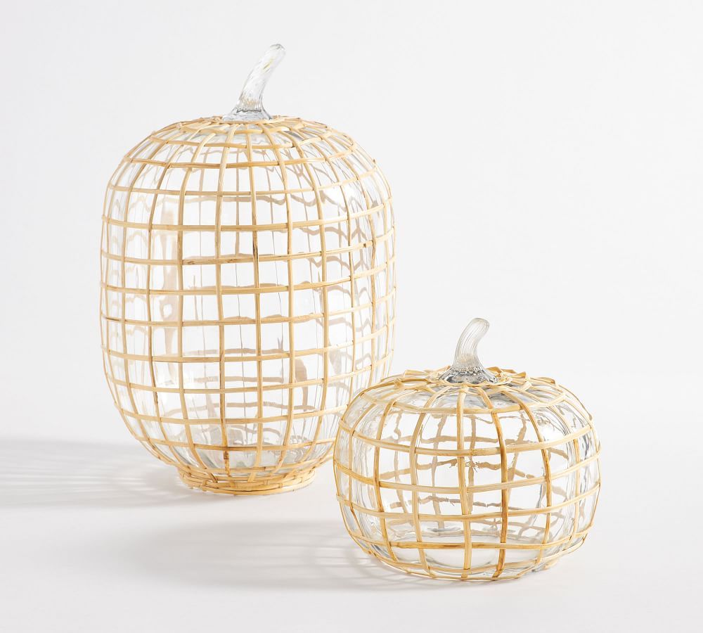 Palm Rattan Recycled Glass Pumpkins | Pottery Barn (US)