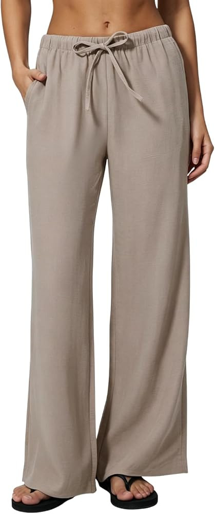 QINSEN Women's Wrinkle-Resistant Wide Leg Palazzo Pants High Rise Flowy Drape Drawstring Elastic ... | Amazon (US)