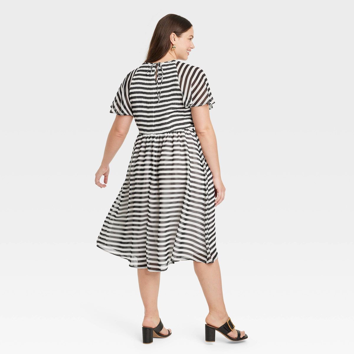 Women's Flutter Short Sleeve Chiffon Midi A-Line Dress - Ava & Viv™ Black Striped 4X | Target