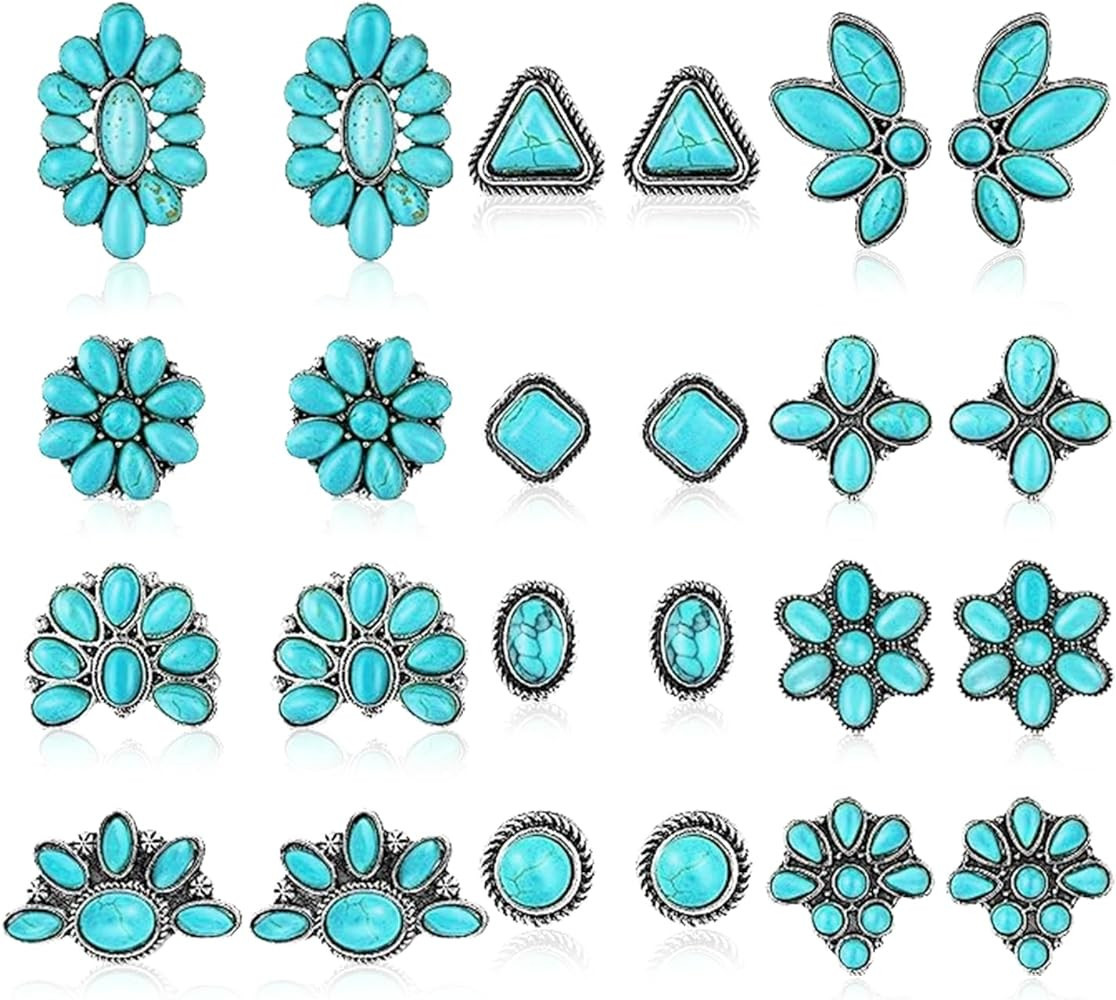 Rionaty 12 Pairs Turquoise Stud Earrings Set Boho Turquoise Earrings Western Stud Earrings Hypoal... | Amazon (US)