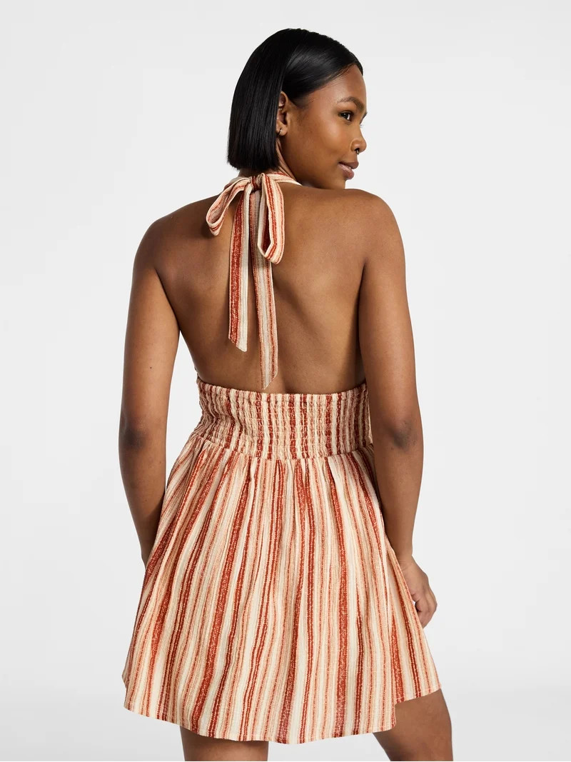 No Boundaries Smocked Cotton Halter Mini Dress, Women's XXS-XXL | Walmart (US)