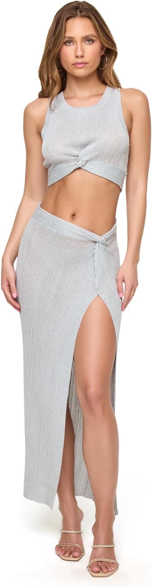 Heart of Gold Skirt for Women, Vargiated Rib Knit Maxi Skirt Featuring a High Leg Slit and Twist ... | Amazon (US)