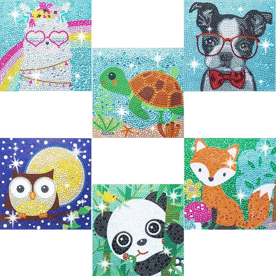 CHWGLFGG 6 Pack 5D Diamond Painting Kits for Kids Beginners, Full Drill Cute Animals Diamond Art ... | Amazon (US)