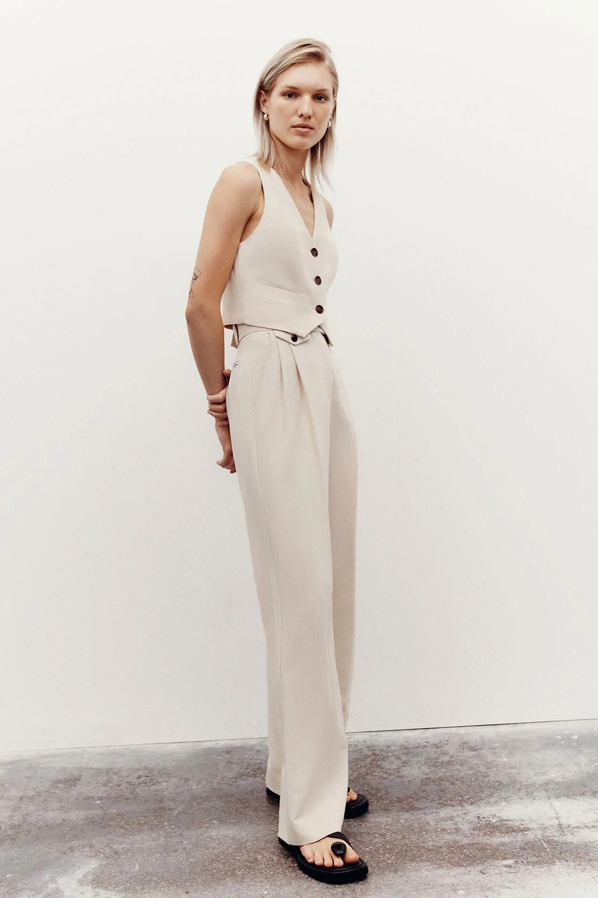 Irena Tailored Fitted Vest | Bone | Tops | Shona Joy | Shona Joy