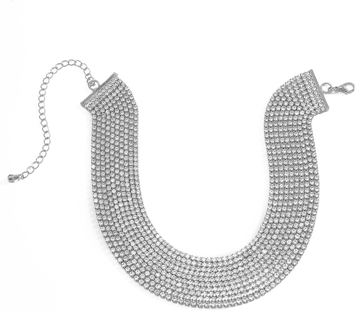 Vintage Necklace, Women Necklace Silver Plated Rhinestone Multilayer Chain Jewelry for Girlfriend... | Amazon (US)