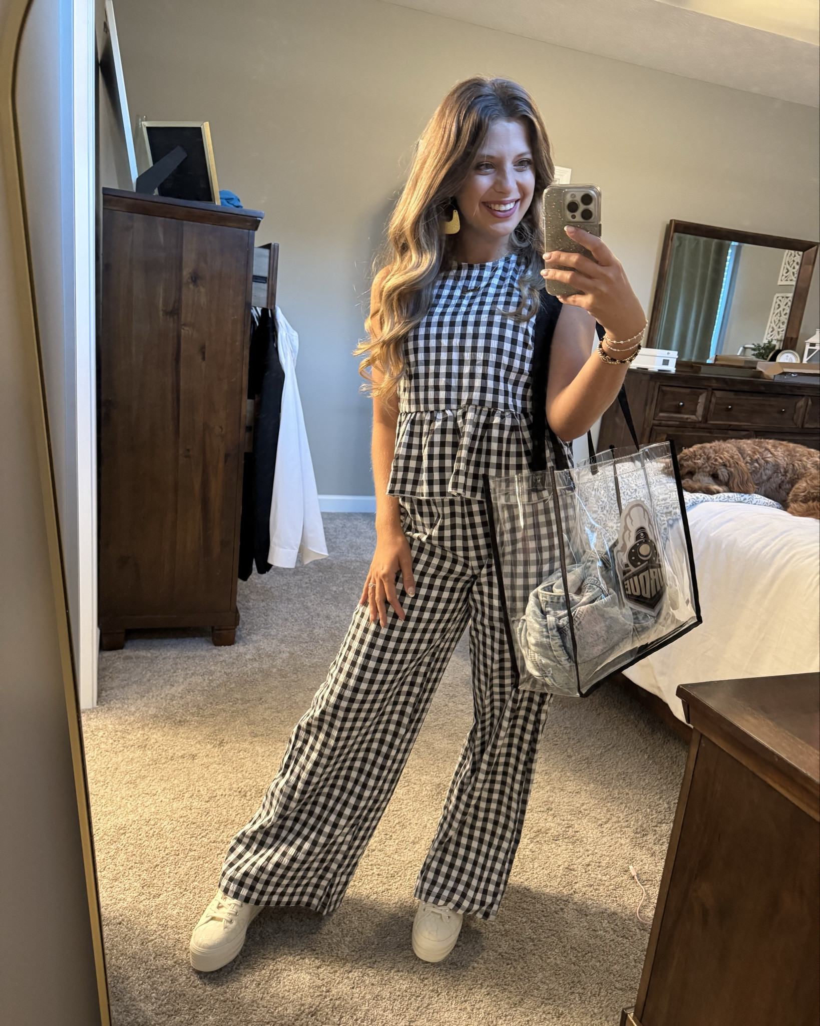 Black checkered two-piece game day outfit as a Purdue coach’s wife 🏈✨ Great outfit for our away game and comfy for the bus ride!

#LTKPetite #LTKFindsUnder50