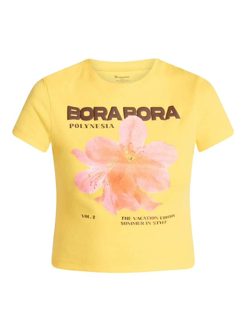 No Boundaries Ribbed Cotton Graphic Baby Tee with Short Sleeves, Women's XXS-XXL - Walmart.com | Walmart (US)