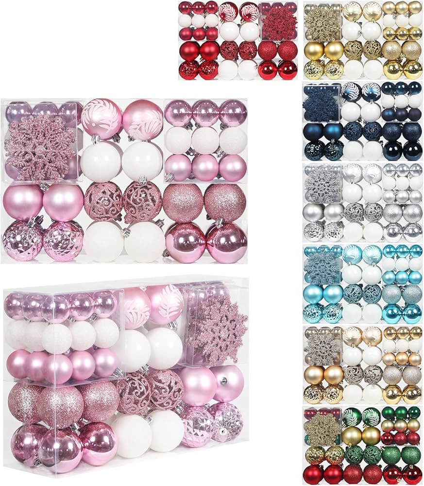 SY CRAFT 86 Pieces of Assorted Shatterproof Christmas Ball Snowflake Ornaments Seasonal Decorativ... | Amazon (US)