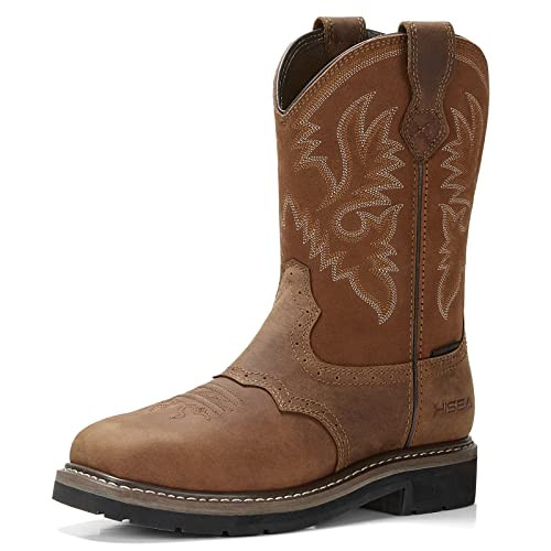 HISEA Men's Western Cowboy Boots Square Toe Steel Toe Work Boots Men's Safety Toe Leather Work Bo... | Amazon (US)