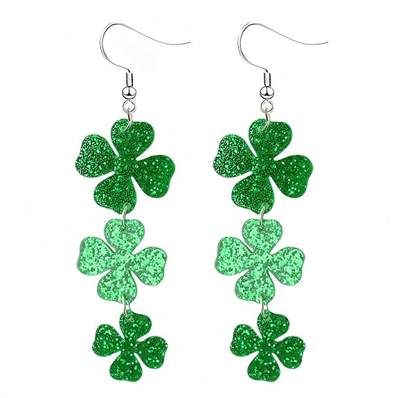 St. Patrick's Day Green Leaf Earrings for Women,Clover Horseshoe Drop Earrings for Irish Festival... | Amazon (US)
