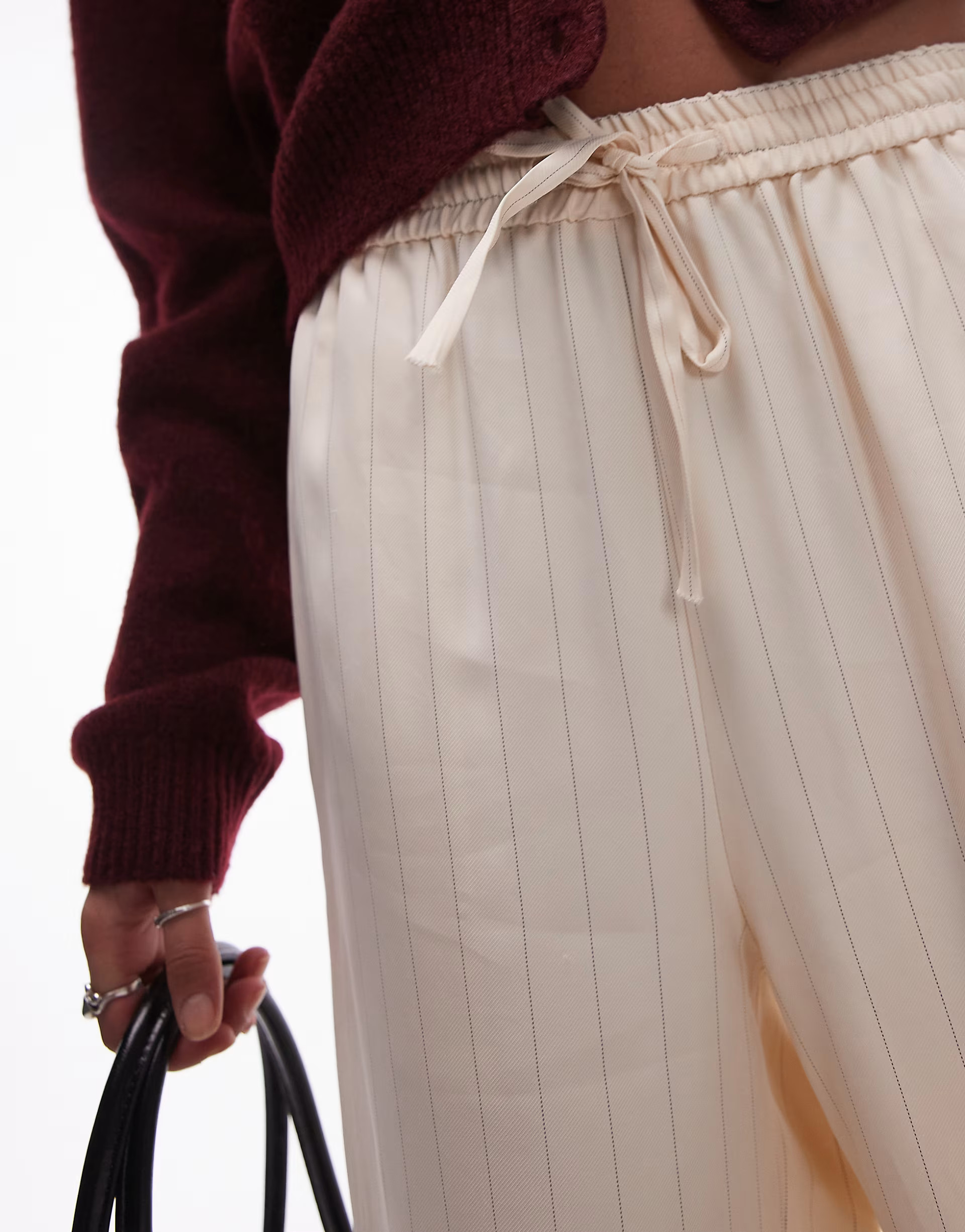 Topshop pinstripe drawcord satin trouser in buttermilk | ASOS | ASOS (Global)