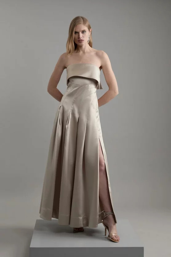 Structured Satin Bandeau Prom Tailored Maxi Dress | Karen Millen UK + IE + DE + NL