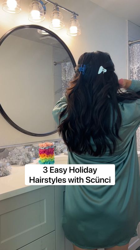 #ad Which holiday hairstyle would you recreate? @scunci @target #TargetPartner

Hairstyle 1: The double scrunchie - this is perfect for thick hair and an easy way to spice up a normal ponytail.

Hairstyle 2: Claw clip half up half down look

Hairstyle 3: Half up half down with two mini claw clips. I love that scünci has $10 gifts of claw clips and scrunchies! 
#target #targetstyle #scunci #ugotthis #scuncitarget #myscunci 

#LTKHoliday #LTKVideo