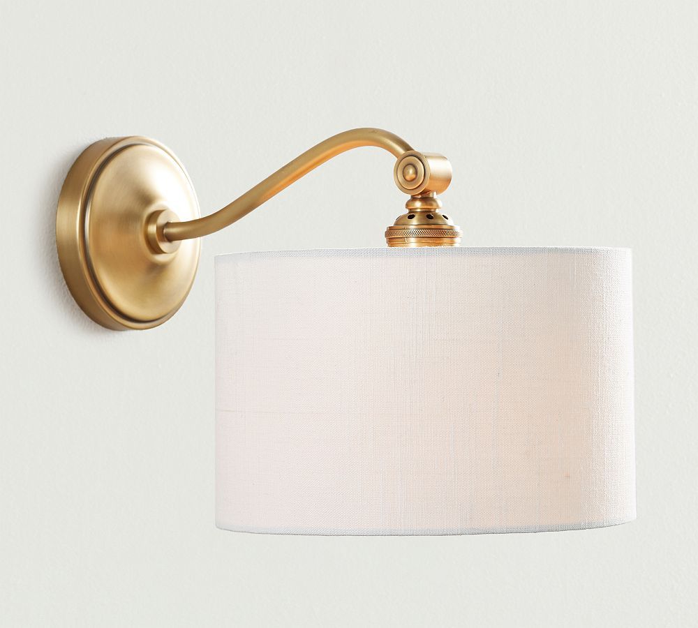 Linen Drum Shade Curved Arm Sconce | Pottery Barn (US)