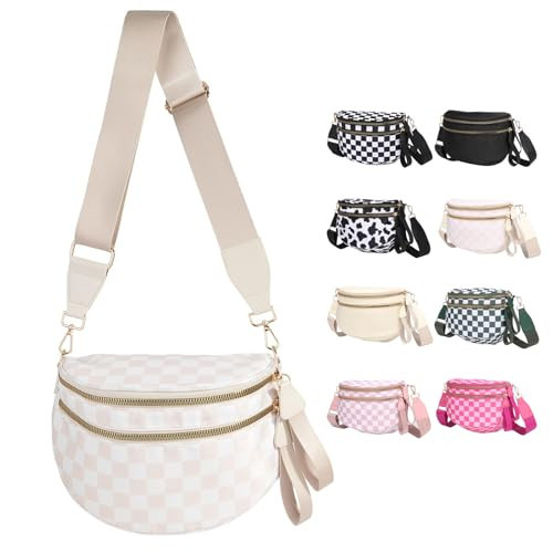 Crossbody Bags Bum Bag for Women Purse Bag with Adjustable Strap（Beige Checkered） | Amazon (US)