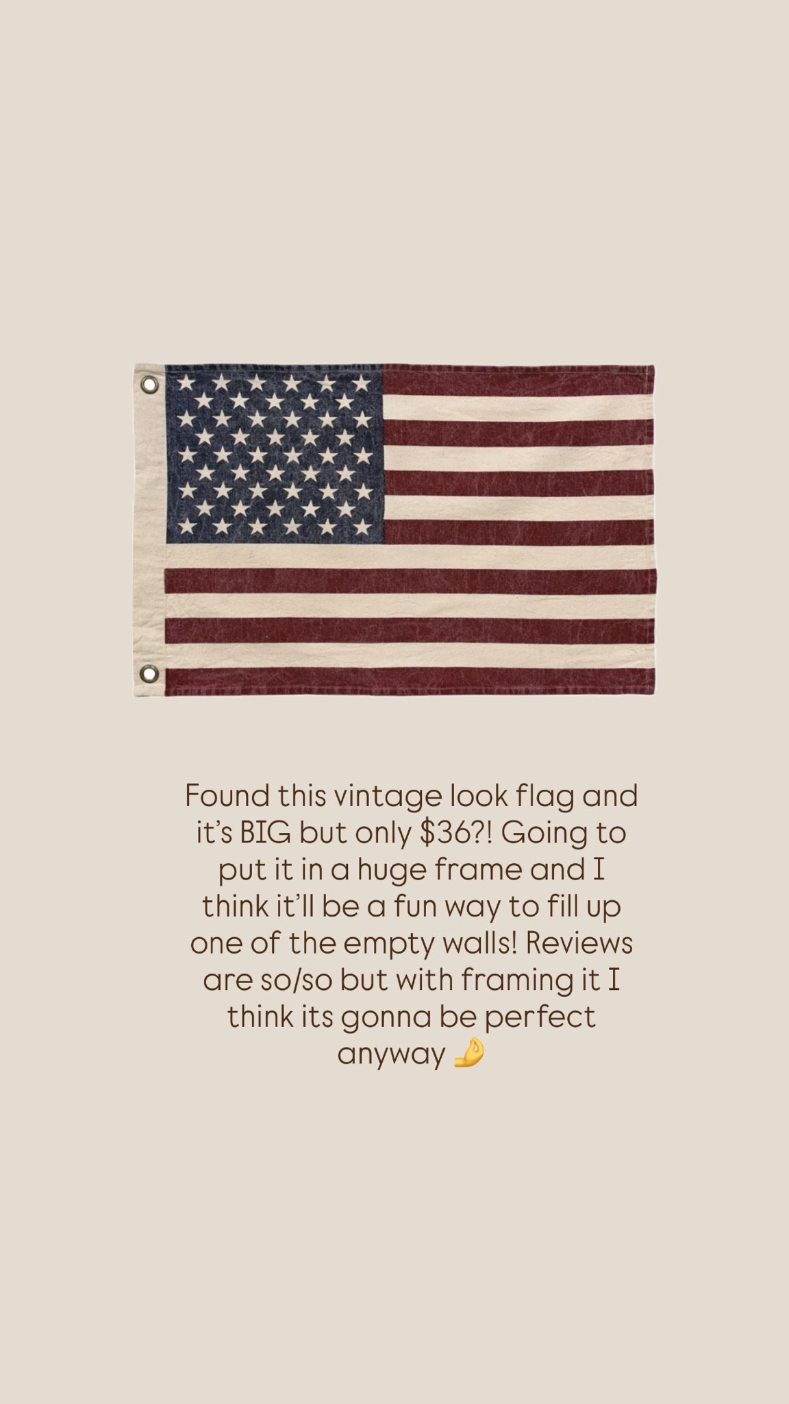 If you love a vintage look flag too this one is a steal! FYI this is regular sized so would need a DIY or custom frame!

Americana summer

#LTKHome #LTKSaleAlert