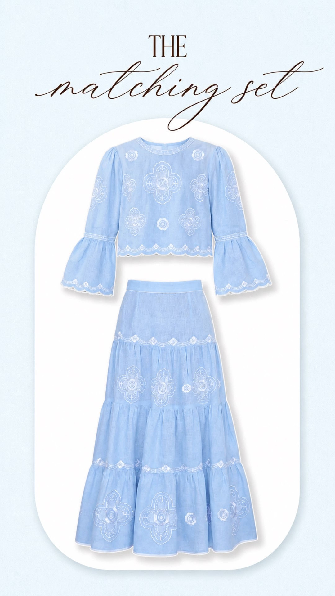 The pale blue matching set of my dreams 💙

This embroidered two piece set features a cropped bell sleeve top and a coordinating tiered maxi skirt for the prettiest polished summer look. Style it with neutral sandals and gold jewelry for vacation dinners, bridal events, summer parties, brunch, or a coastal getaway.

Wear the pieces together for an effortless statement outfit or style them separately to create even more looks. Tap the product tags for the exact top and skirt.

[pale blue matching set, embroidered two piece set, blue linen outfit, cropped top and maxi skirt, summer matching set, vacation outfit for women, resort wear outfit, coastal style, brunch outfit, bridal event outfit, summer party outfit, tiered maxi skirt, bell sleeve top, feminine summer fashion]

#LTKgrwm #LTKootd #LTKOver40