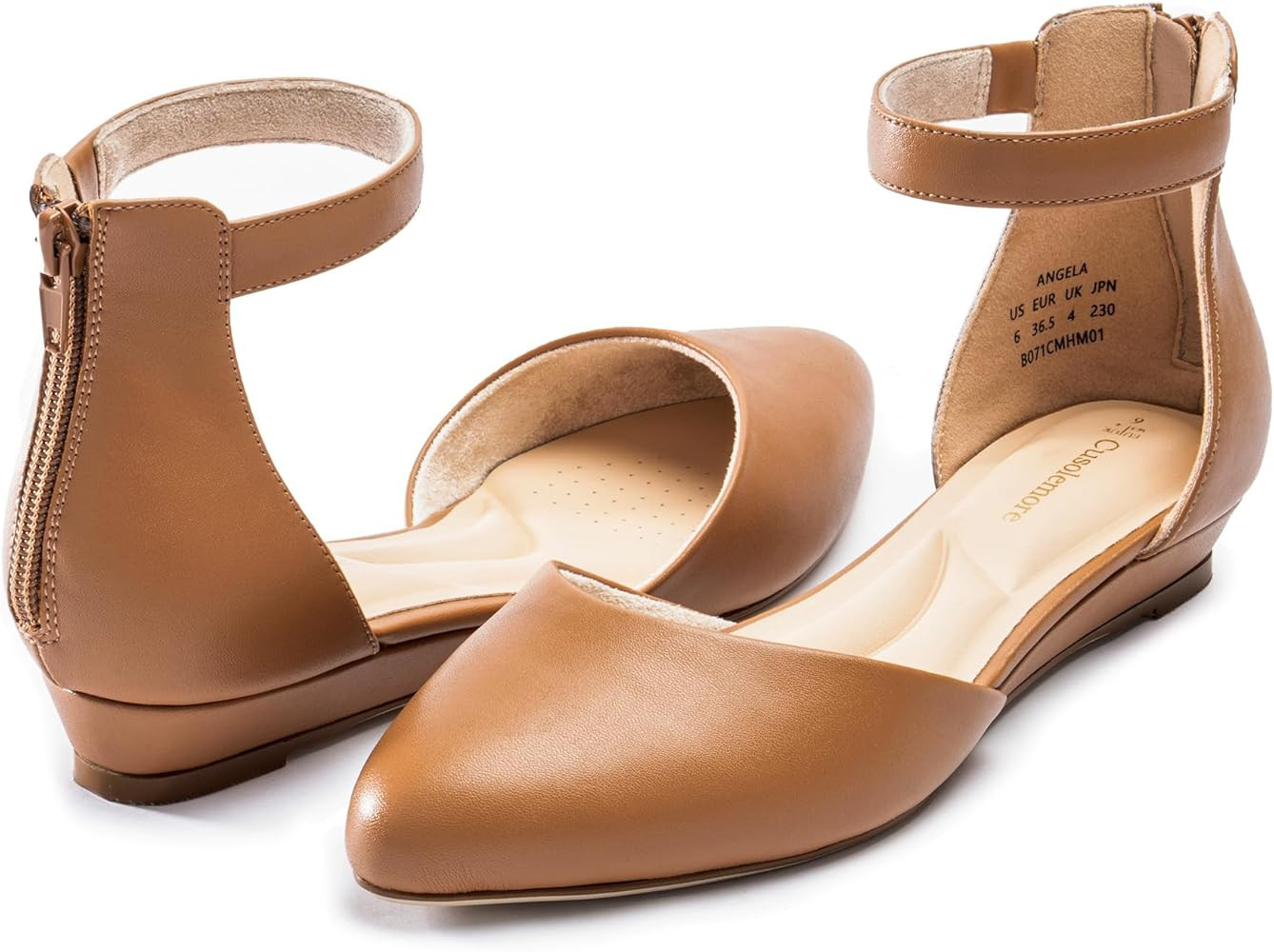 Women Flat Shoes with Ankle Strap, Low Wedge Heel Flats for Women, Comfortable Pointed Toe Dress ... | Amazon (US)