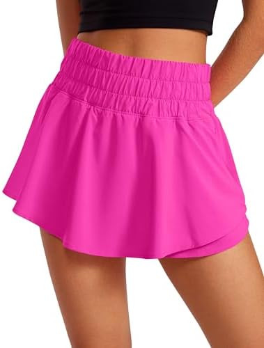 CRZ YOGA Ruffle Skirt Overlay Athletic Shorts for Women - High Waisted Flowy for Workout Running ... | Amazon (US)