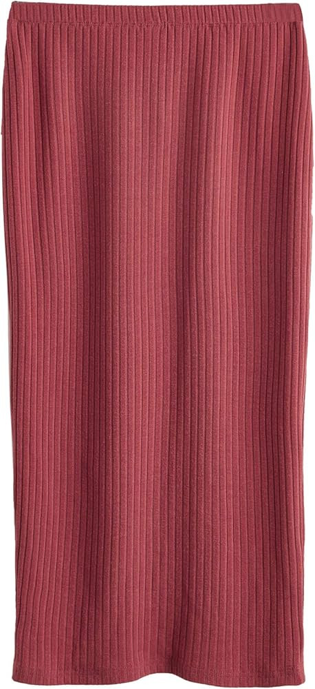 SheIn Women's Basic Plain Stretchy Ribbed Knit Split Full Length Skirt | Amazon (US)
