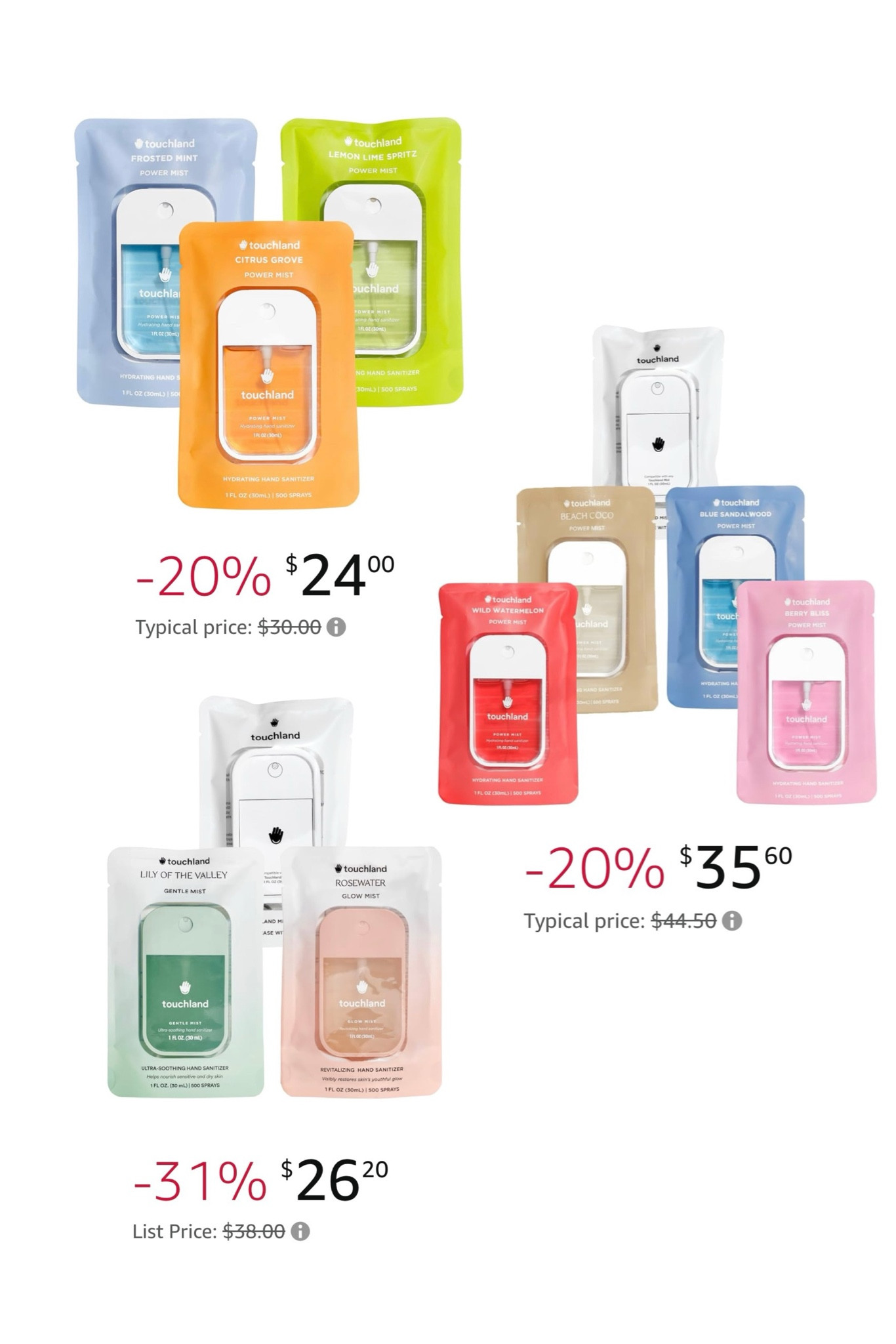 I love Touchland! Touchland Power Mist Hydrating Hand Sanitizer Spray, FRESH 3-Pack (Mint, Citrus, Lemon Lime), 500-Sprays each, 1Fl Oz Travel Size (Set of 3) on sale during prime day deals. Amazing stocking stuffer! Gift idea for anyone! 

#LTKxPrimeDay #LTKBeauty #LTKGiftGuide