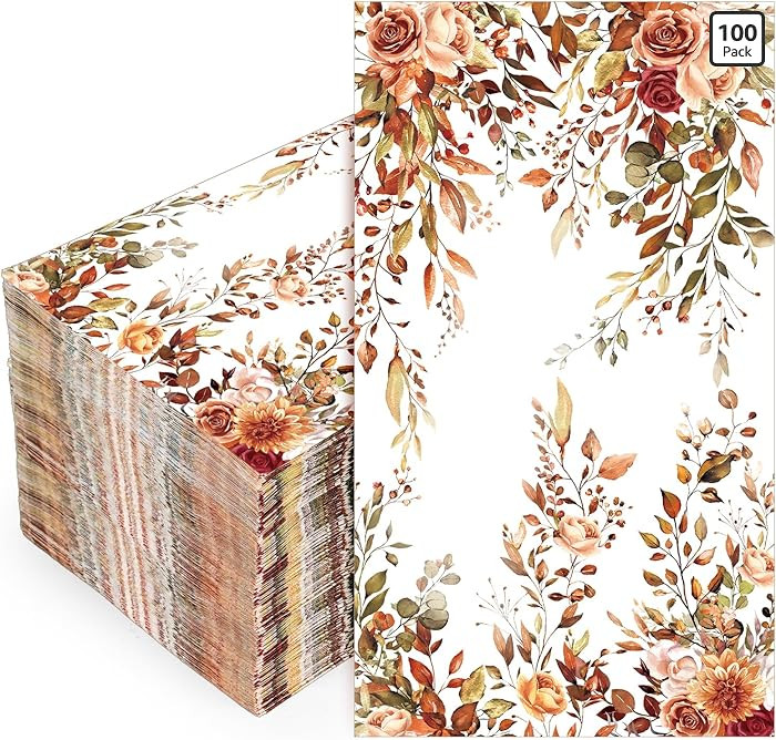 100 Pcs Fall Thanksgiving Floral Guest Napkins Boho Flower Eucalyptus Leaves Disposable Napkins A... | Amazon (US)