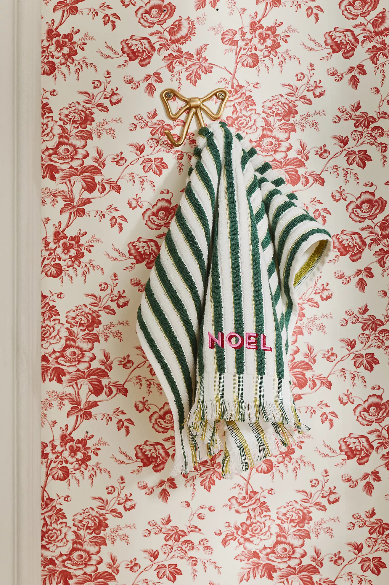 Holiday Striped Embroidered Hand Towel | Anthropologie (US)