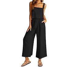 AUTOMET Women 2 Piece Outfits Lounge Matching Sets Linen Crop Top Wide Leg Pants Tracksuits with ... | Amazon (US)