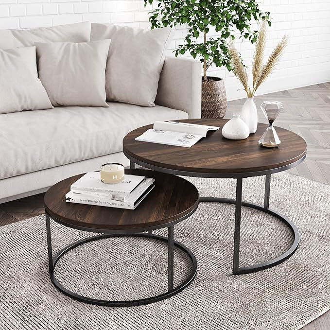 Nathan James Stella Round Modern Nesting Coffee Set of 2, Stacking Living Room Accent Tables with... | Amazon (US)