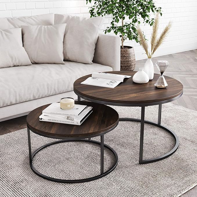 Nathan James Stella Round Modern Nesting Coffee Set of 2, Stacking Living Room Accent Tables with... | Amazon (US)