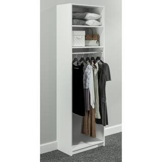 SimplyNeu 14 in. D x 25.375 in. W x 84 in. H White Medium Hanging Tower Wood Closet System Kit-SN... | The Home Depot