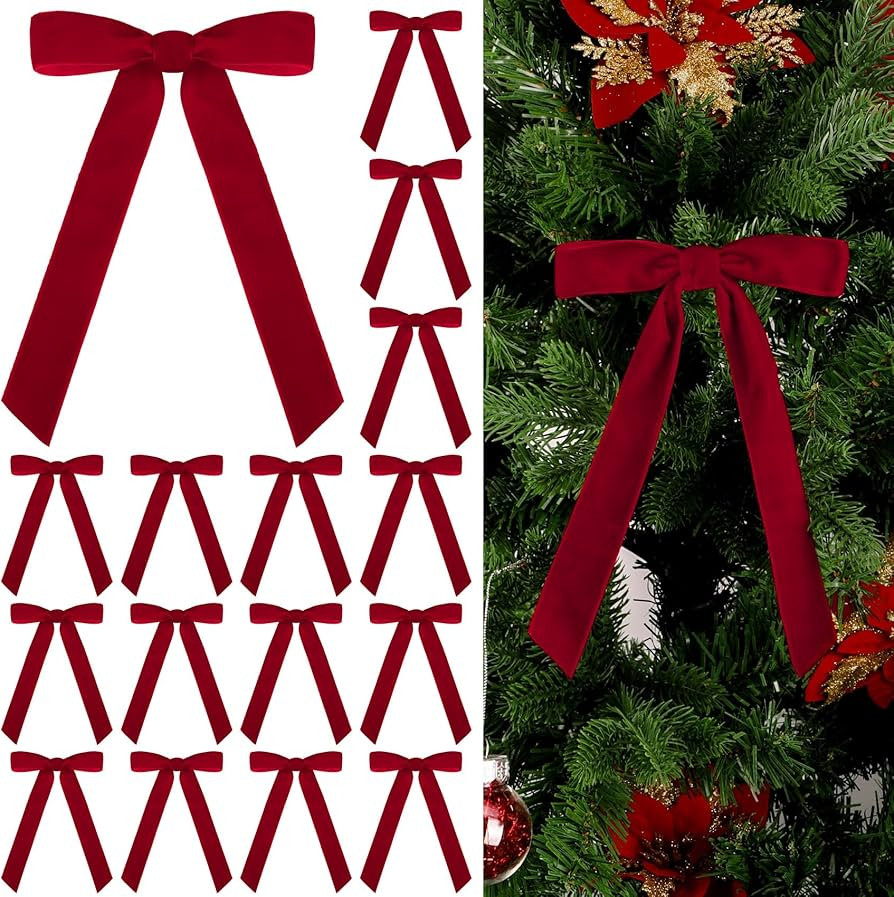 Roberly 30 Pcs Red Velvet Bows for Christmas Tree, 7" Vintage Christmas Tree Bows Decorations Rib... | Amazon (US)