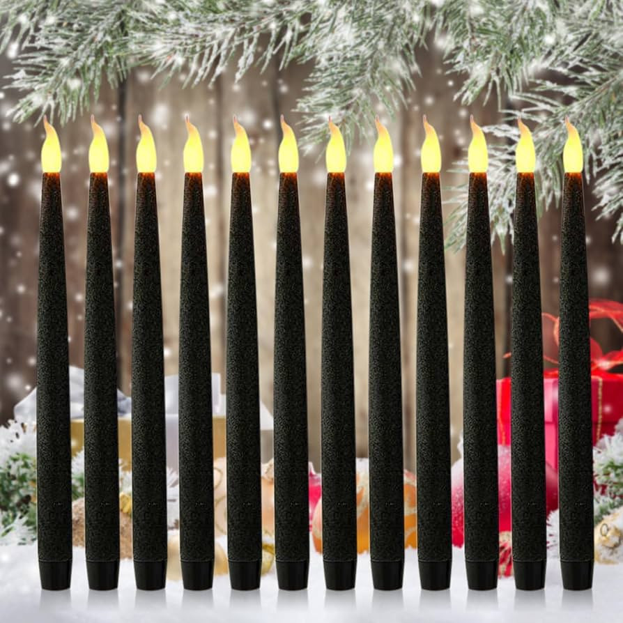 CREASHINE Flameless Black Candles Christmas Candles Decor Battery Operated Candles Decorations 11... | Amazon (US)