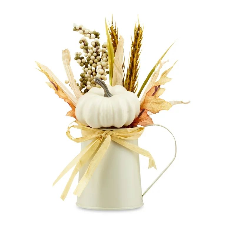 Harvest 8 in off-White Pumpkin Mini Floral Kettle Table Decoration, Way to Celebrate | Walmart (US)