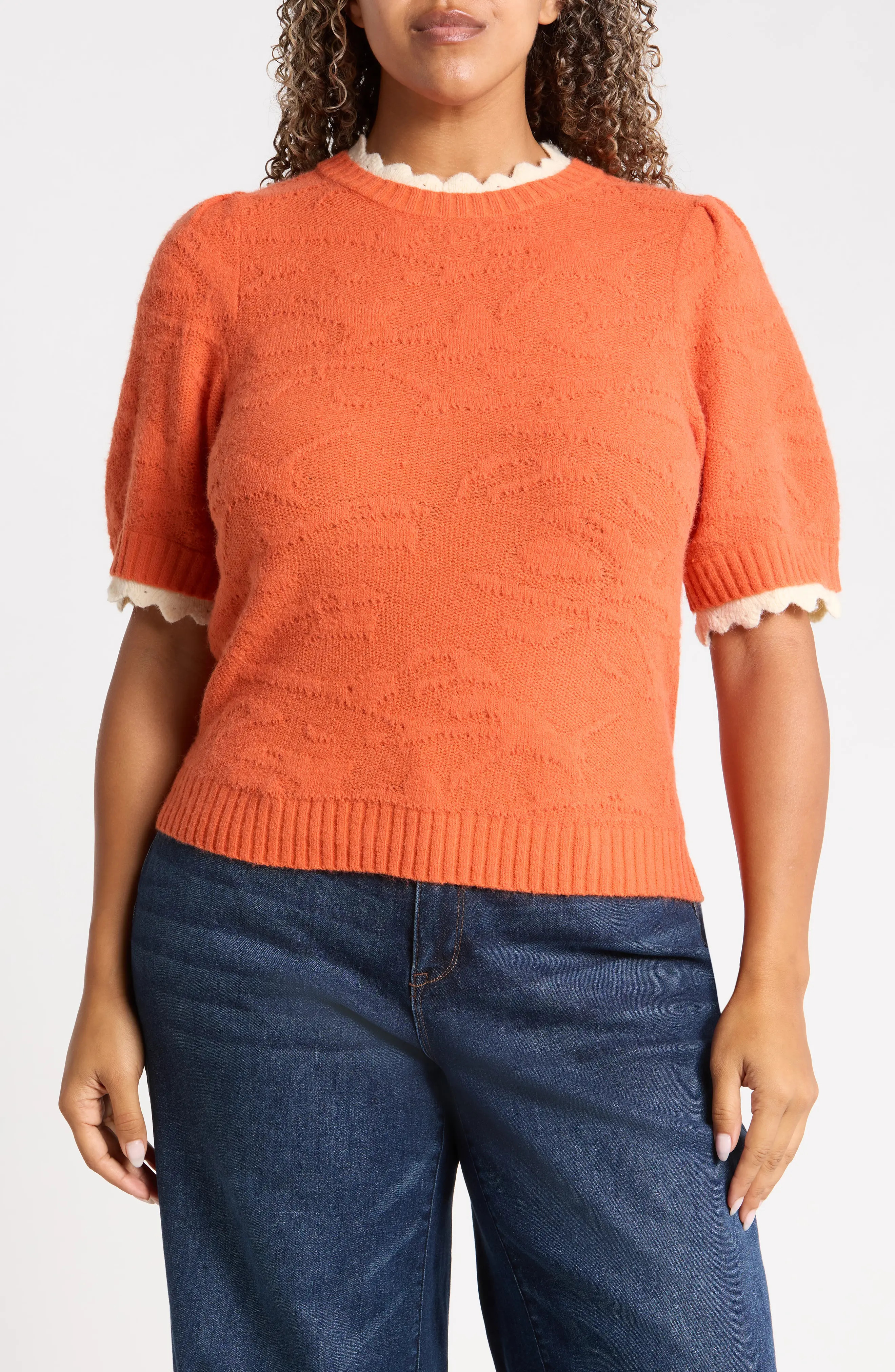 Wit & Wisdom Scallop Trim Puff Sleeve Sweater (Women) | Nordstrom | Nordstrom
