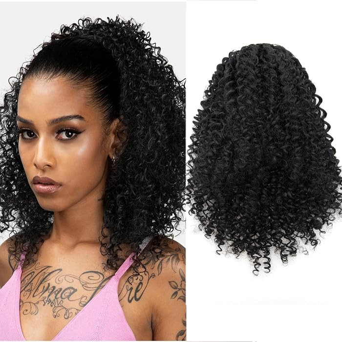 Drawstring Ponytail Extension Kinky Curly Ponytail Hair for Women 12 Inch | Amazon (US)