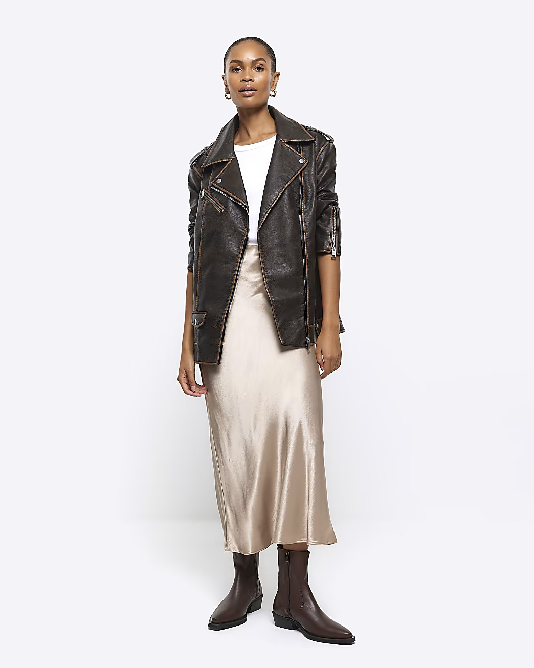 Gold satin maxi skirt | River Island (UK & IE)