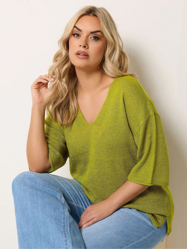 Groen - Yours Curve Short Sleeve Knitted T-Shirt | Next EU