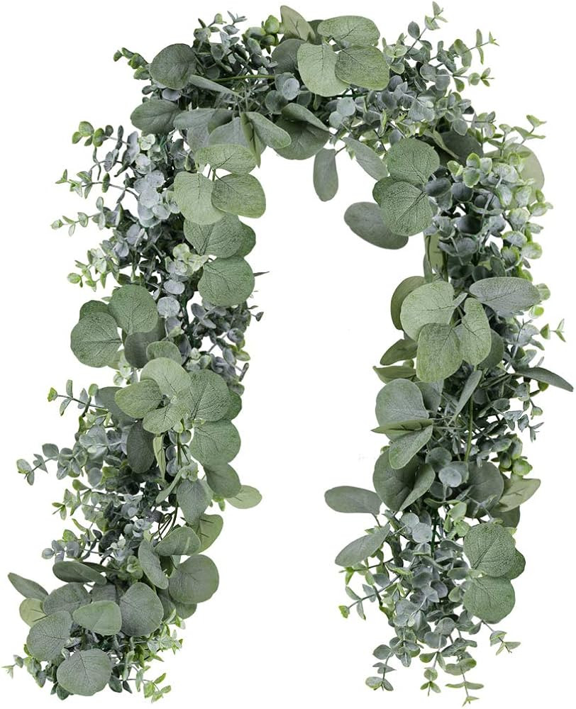 Winlyn 5.9' Long Faux Leaves Greenery Artificial Silver Dollar Eucalyptus Garland in Grey Green W... | Amazon (US)