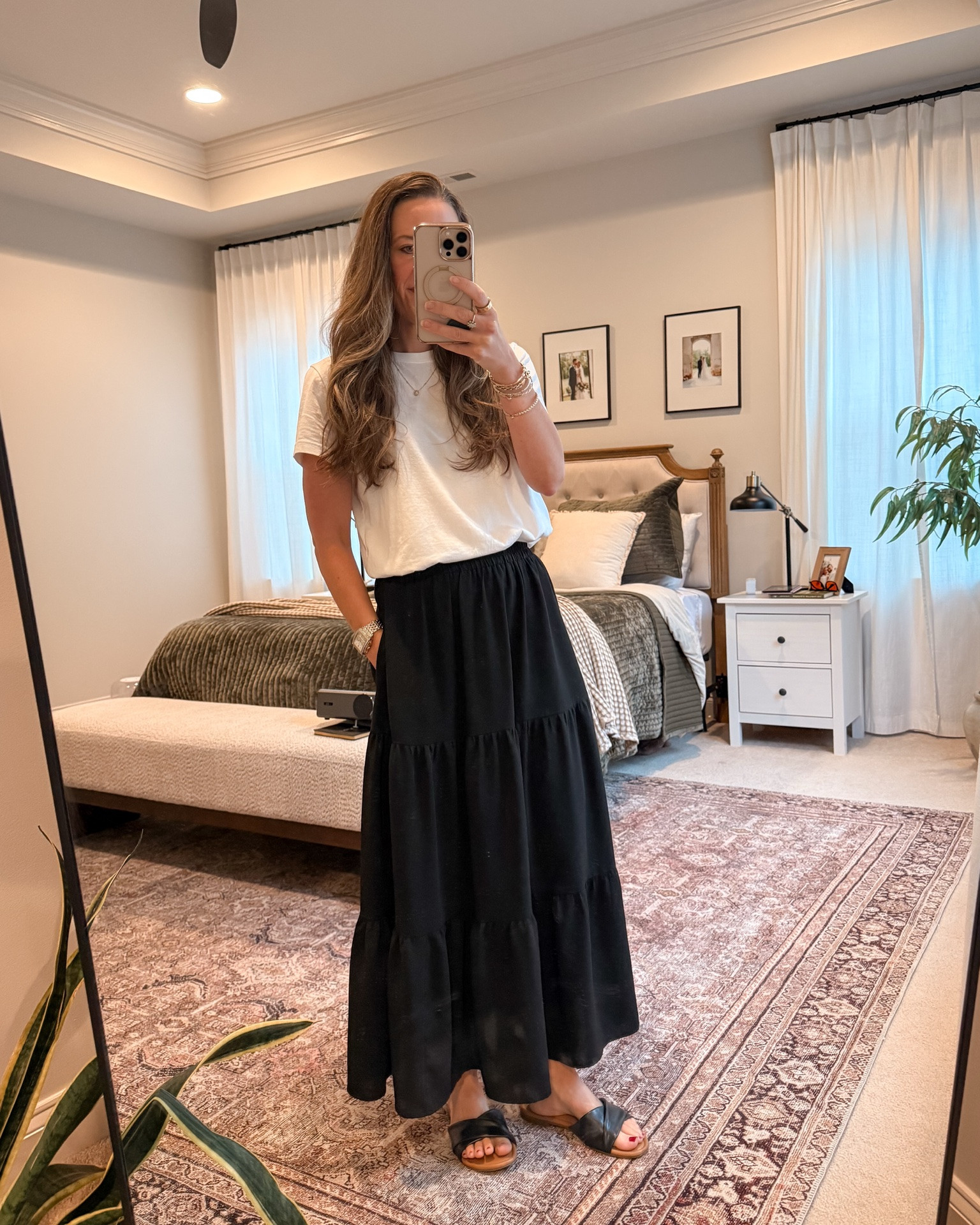 One of my favorite capsule wardrobe tricks: add a third piece.

A simple white tee and black maxi skirt is already an easy outfit formula, but adding a denim jacket instantly makes it feel more polished and intentional.

Three ways to wear this affordable Amazon black maxi skirt:
✔️ White tee + skirt
✔️ Denim jacket layered over the basics
✔️ Jacket on for chilly mornings and over-air-conditioned restaurants

This is exactly why I prioritize versatile pieces over trendy ones.

Sizing:
• Skirt: Small
• White tee: Small
• Denim jacket: Small

#LTKStyleTip #LTKSeasonal #LTKCapsuleWardrobe #LTKTravel #LTKMomStyle


#LTKootd #LTKmomlife

#LTKgrwm #LTKootd #LTKSeasonal