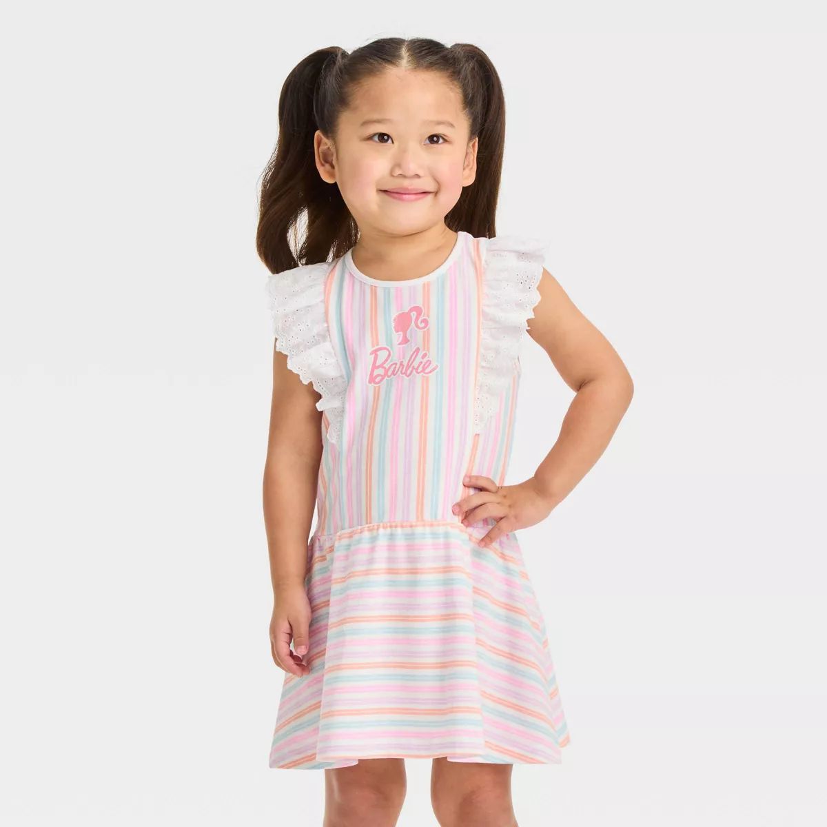Toddler Girls' Barbie Cap Sleeve Dress - White | Target