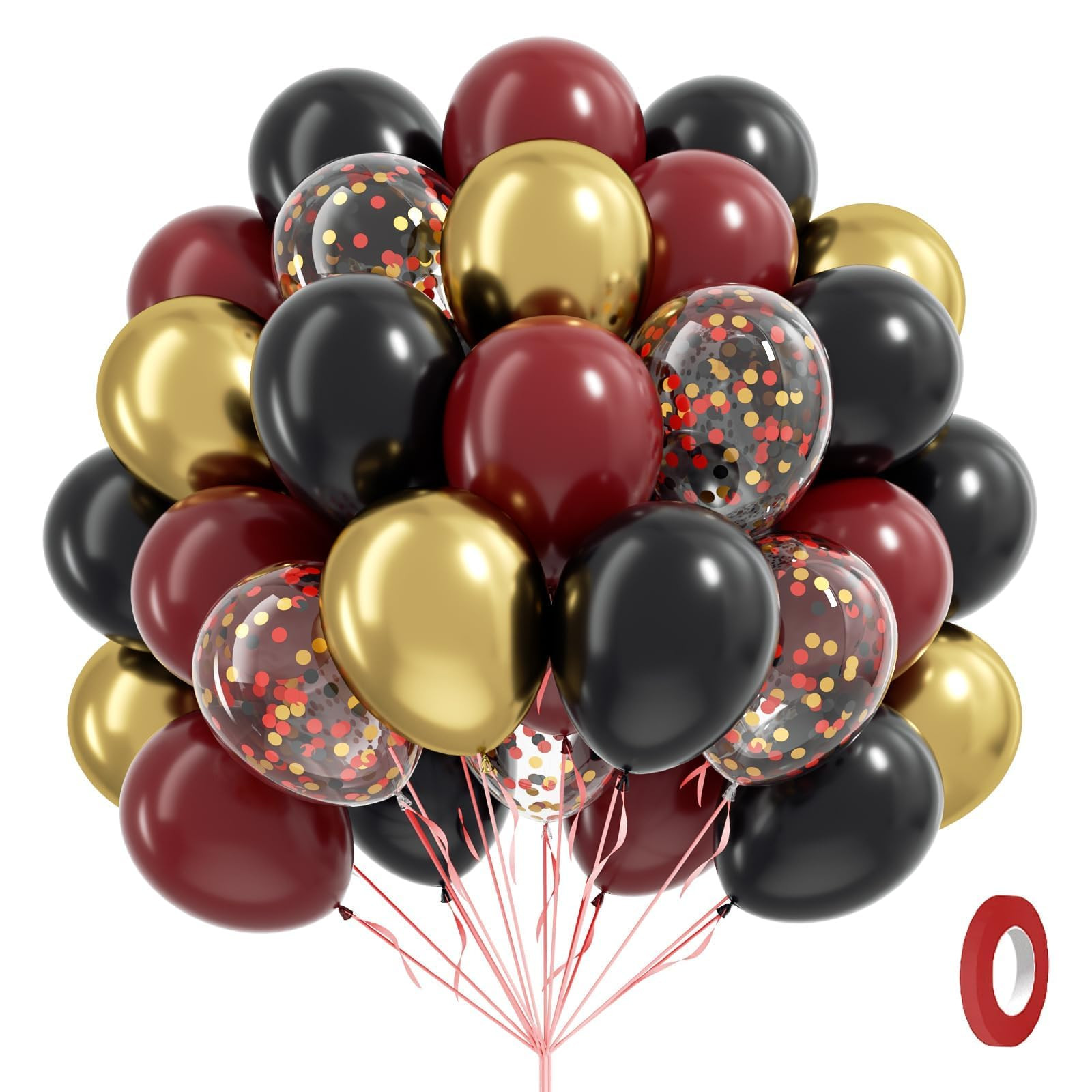60pcs 12inch Black Burgundy and Gold Balloons, with Gold Red Black Confetti Balloons for Maroon T... | Amazon (US)